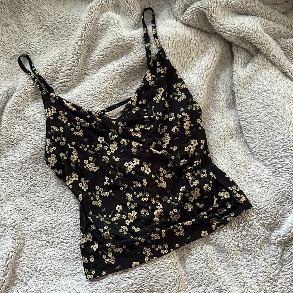 urban outfitters floral fancy cowl top